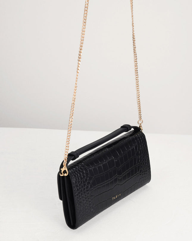 Croc-Effect Leather Wallet On Chain