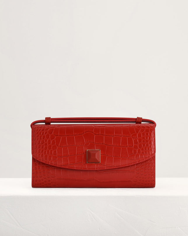 Croc-Effect Leather Wallet On Chain