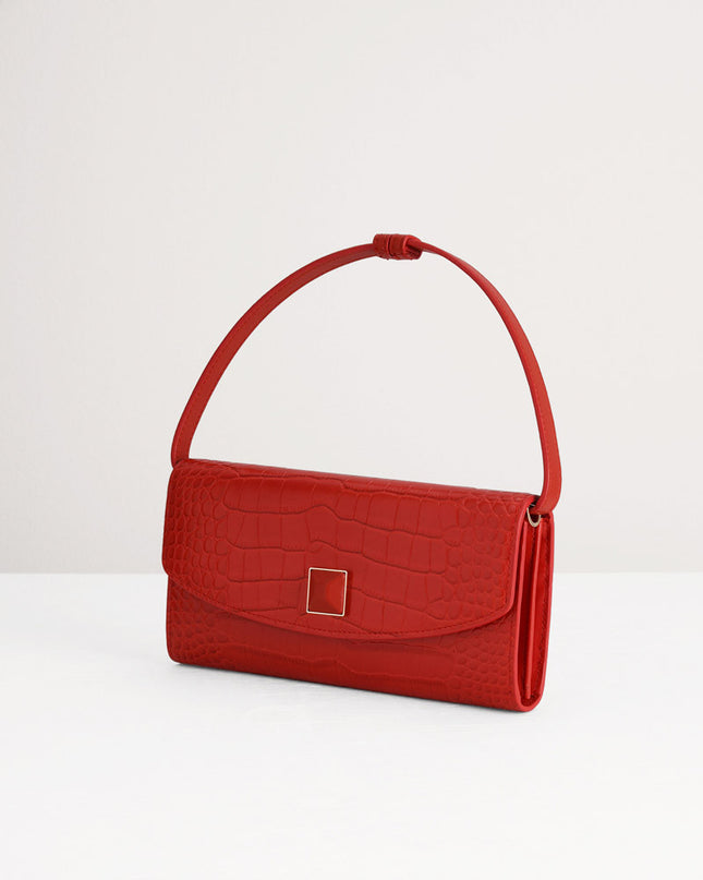Croc-Effect Leather Wallet On Chain