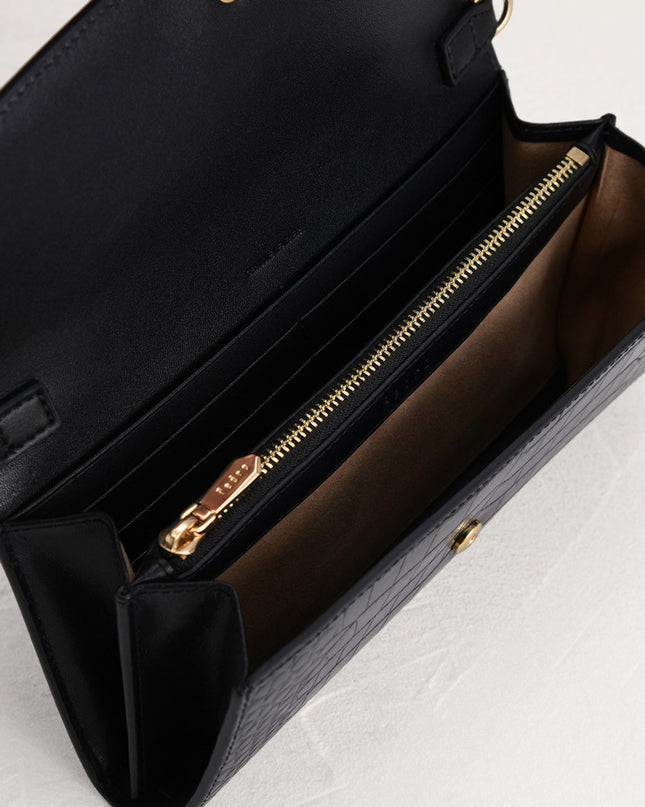 Croc-Effect Leather Wallet On Chain