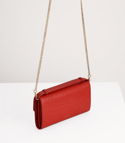 Croc-Effect Leather Wallet On Chain