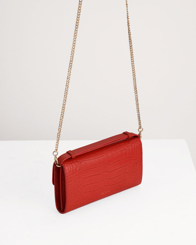 Croc-Effect Leather Wallet On Chain