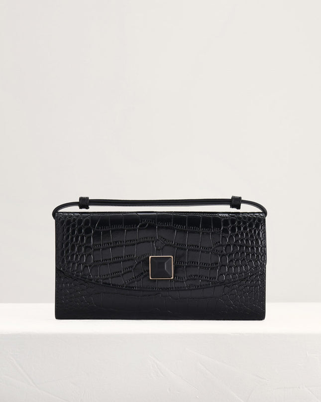 Croc-Effect Leather Wallet On Chain