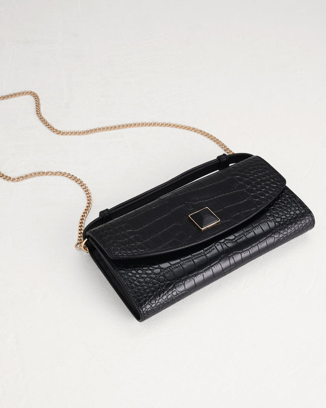 Croc-Effect Leather Wallet On Chain