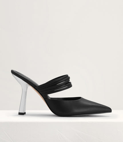 Leather Pointed Heeled Mules