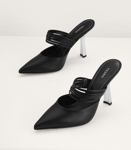 Leather Pointed Heeled Mules