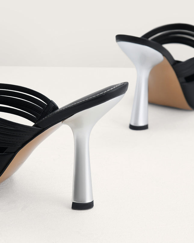 Leather Pointed Heeled Mules