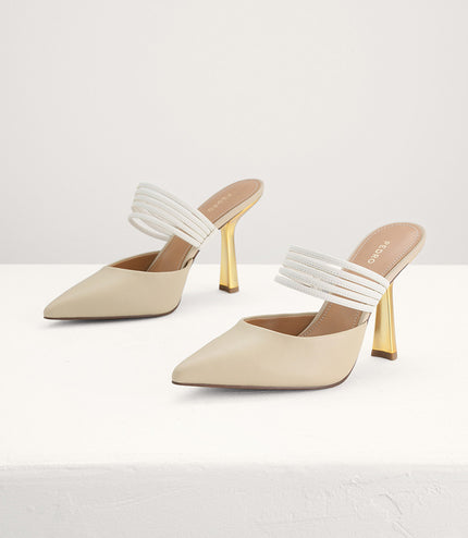 Leather Pointed Heeled Mules