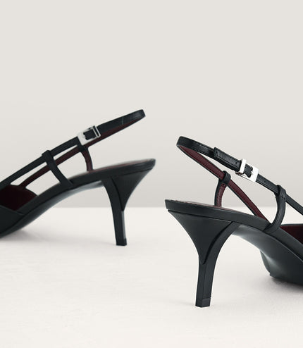 Plaque-Embellished Leather Slingback Pumps