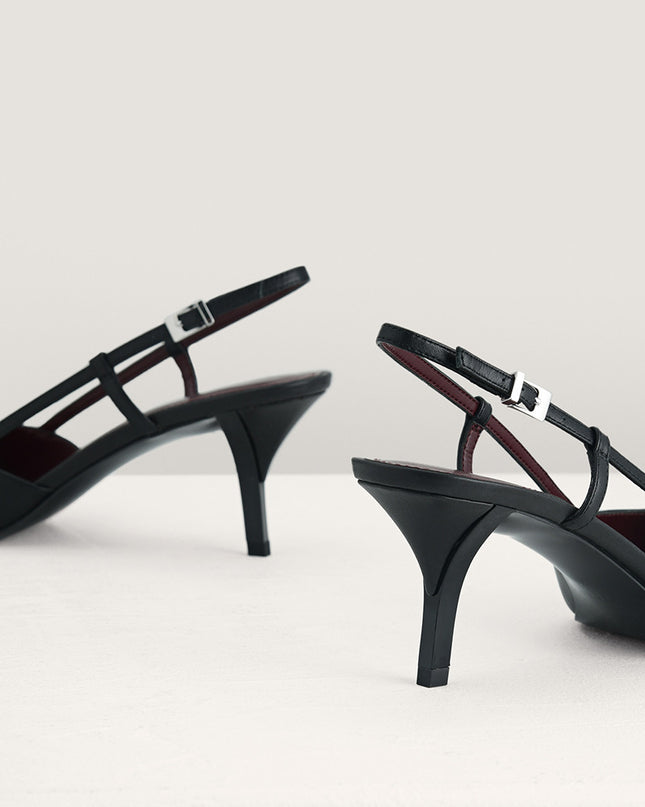Plaque-Embellished Leather Slingback Pumps