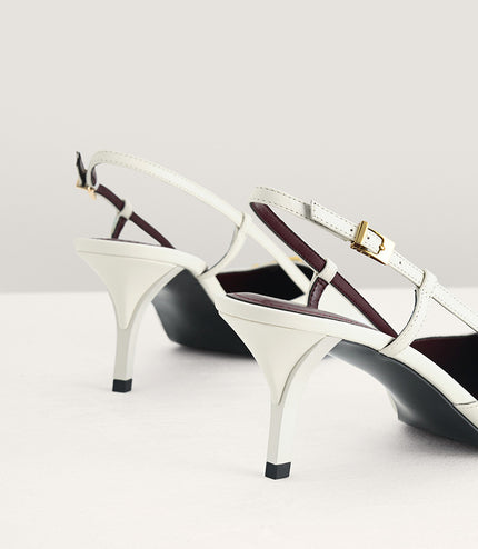 Plaque-Embellished Leather Slingback Pumps
