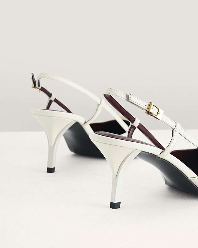 Plaque-Embellished Leather Slingback Pumps