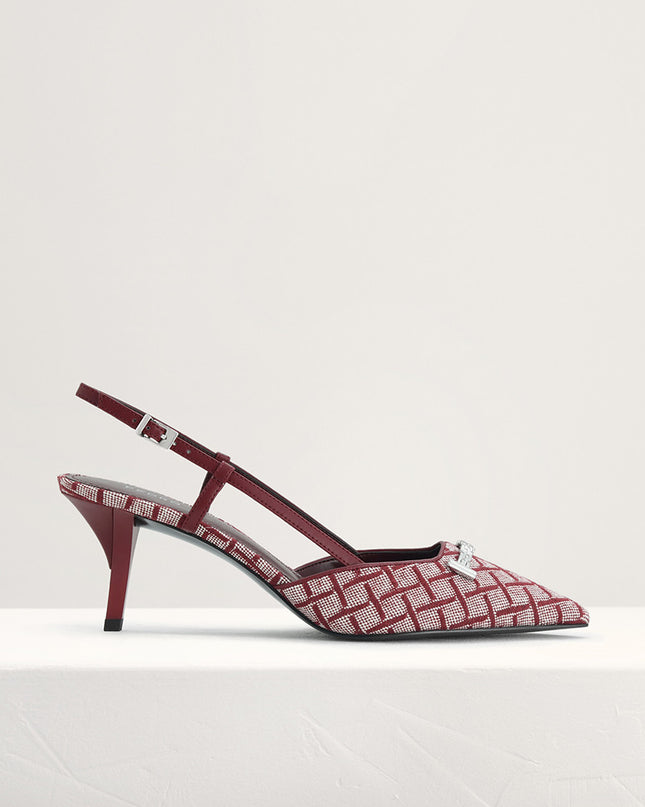 Plaque-Embellished Canvas Slingback Pumps