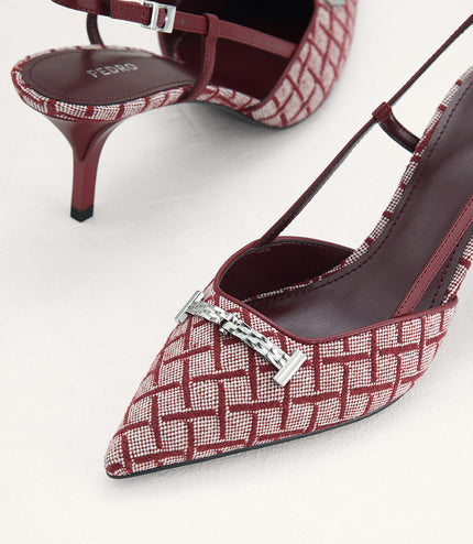 Plaque-Embellished Canvas Slingback Pumps