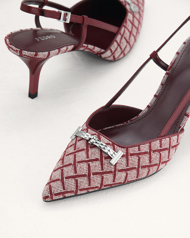 Plaque-Embellished Canvas Slingback Pumps