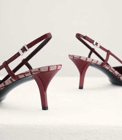 Plaque-Embellished Canvas Slingback Pumps