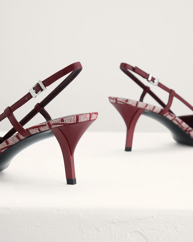 Plaque-Embellished Canvas Slingback Pumps