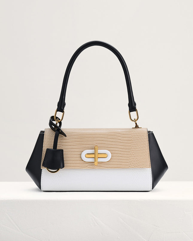 Lizard-Effect Top Handle Bag