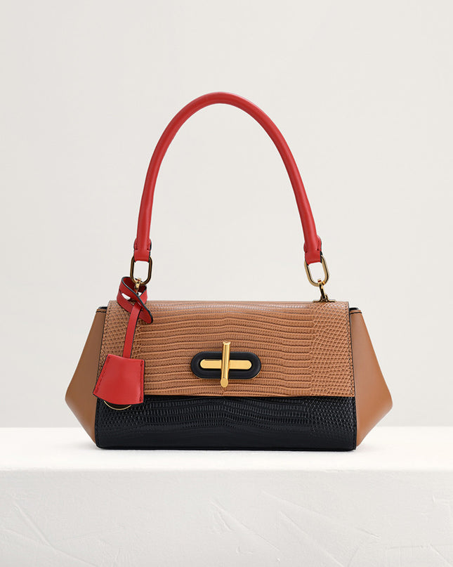 Lizard-Effect Top Handle Bag