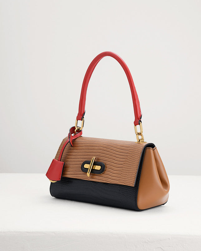 Lizard-Effect Top Handle Bag