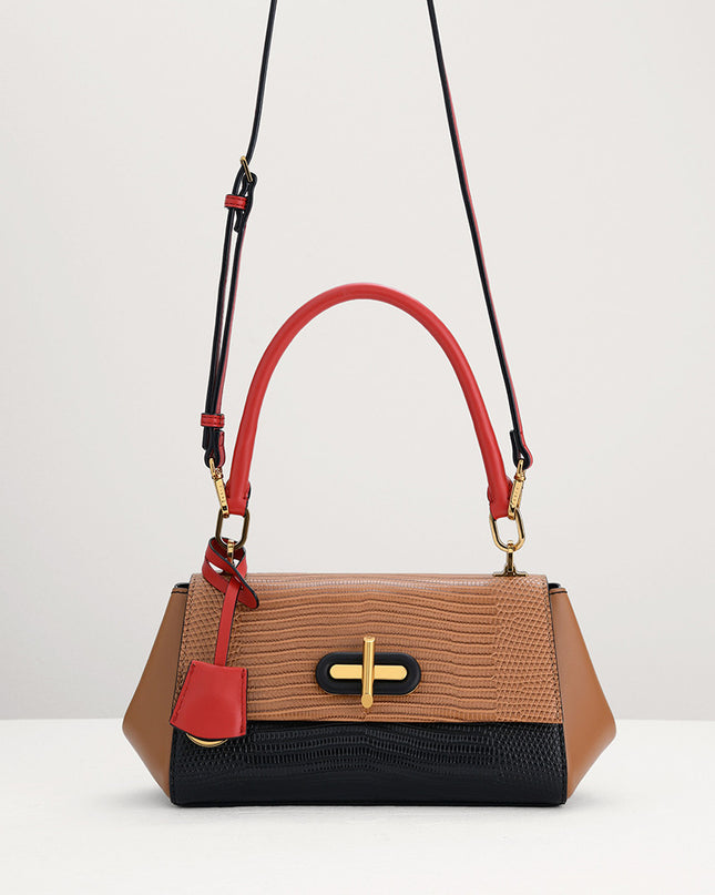 Lizard-Effect Top Handle Bag