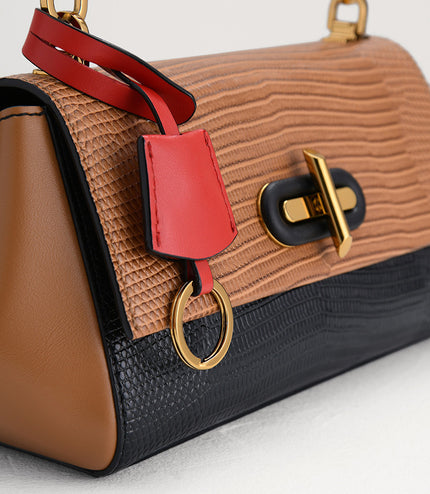 Lizard-Effect Top Handle Bag