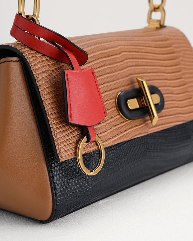 Lizard-Effect Top Handle Bag