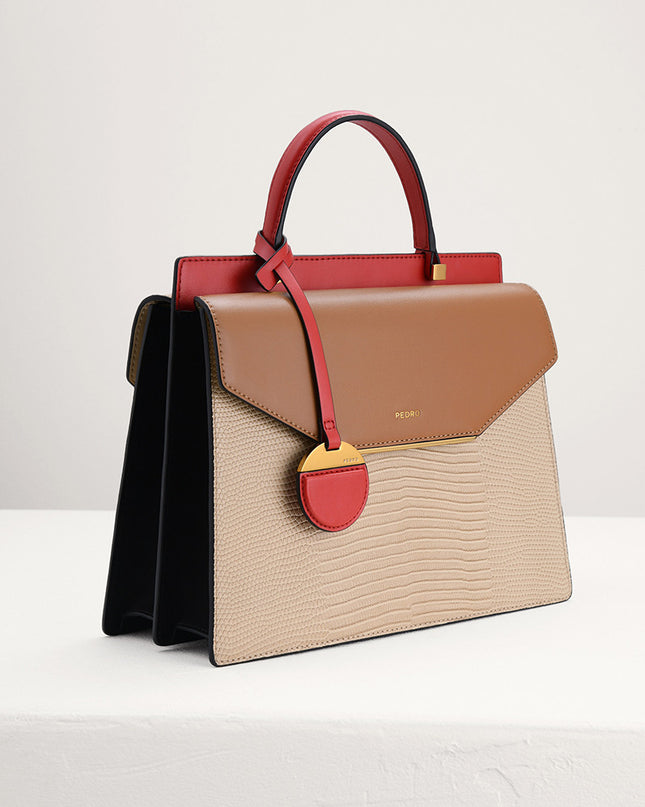 Lizard-Effect Structured Top Handle Bag