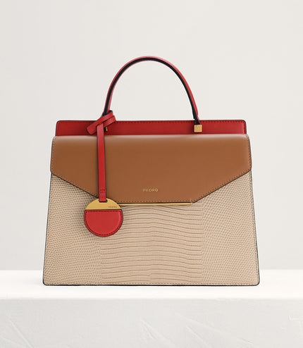 Lizard-Effect Structured Top Handle Bag