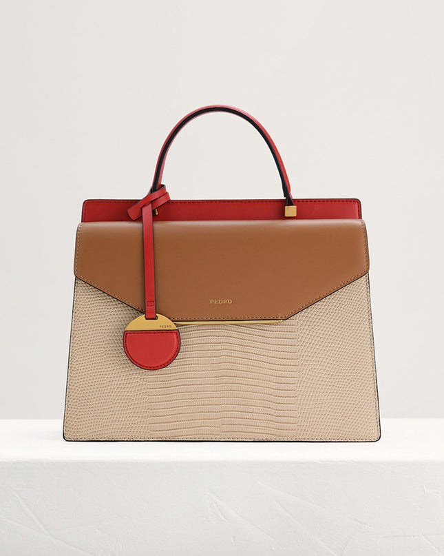 Lizard-Effect Structured Top Handle Bag