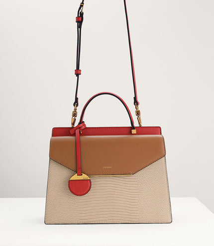 Lizard-Effect Structured Top Handle Bag