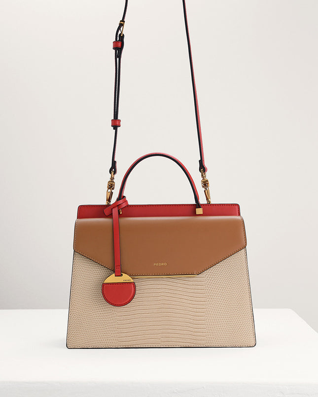 Lizard-Effect Structured Top Handle Bag