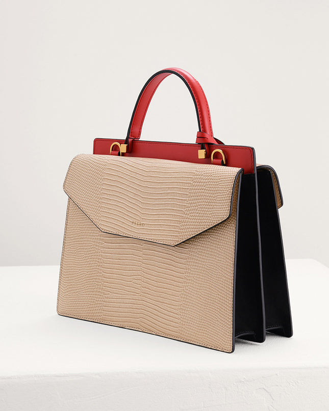 Lizard-Effect Structured Top Handle Bag