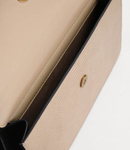 Lizard-Effect Structured Top Handle Bag
