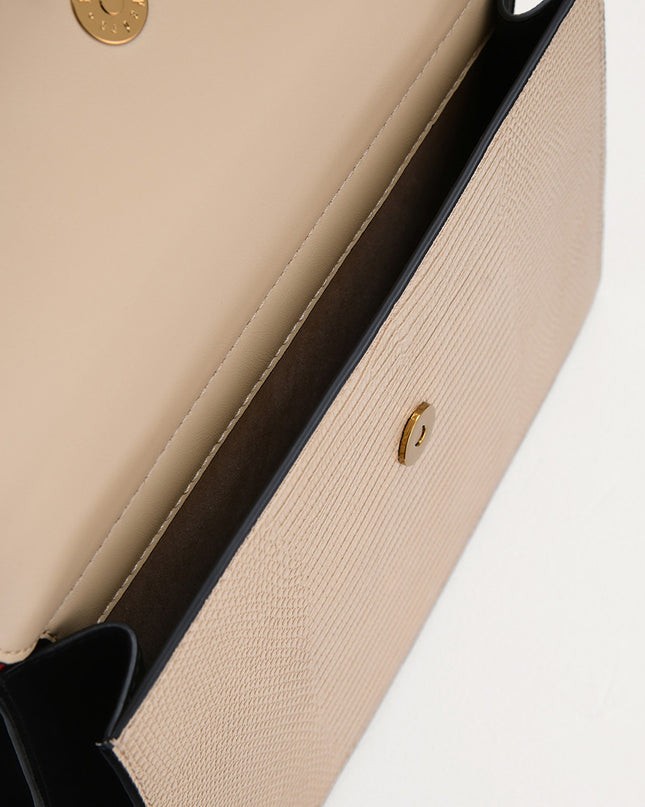Lizard-Effect Structured Top Handle Bag