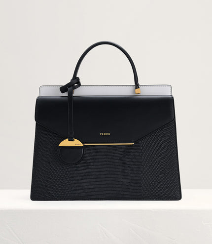 Lizard-Effect Structured Top Handle Bag