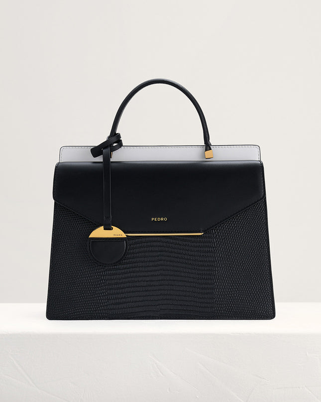 Lizard-Effect Structured Top Handle Bag