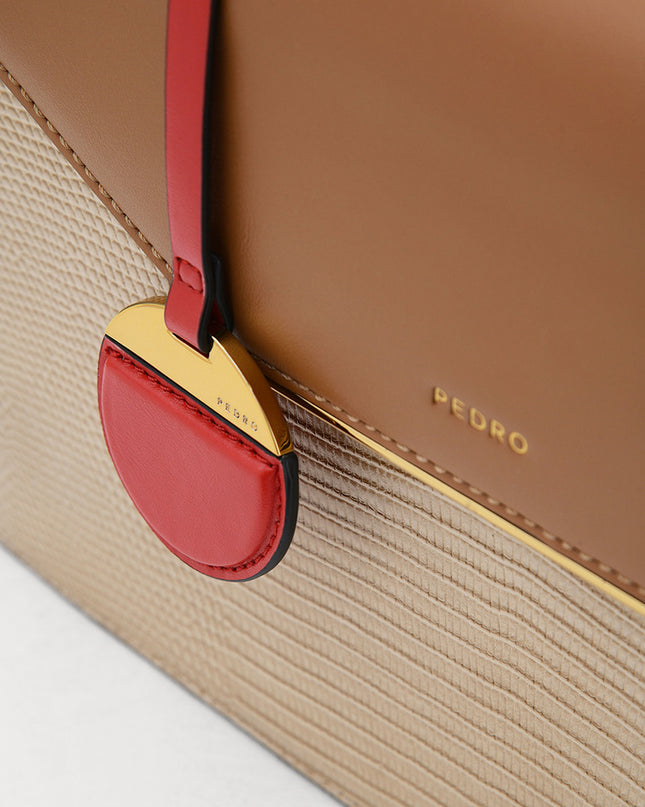 Lizard-Effect Structured Top Handle Bag