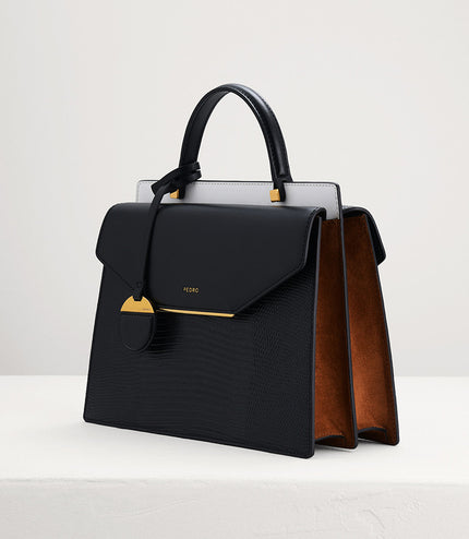 Lizard-Effect Structured Top Handle Bag