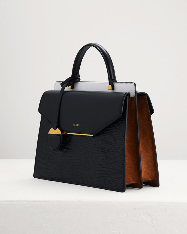 Lizard-Effect Structured Top Handle Bag
