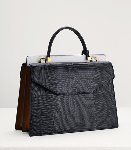 Lizard-Effect Structured Top Handle Bag