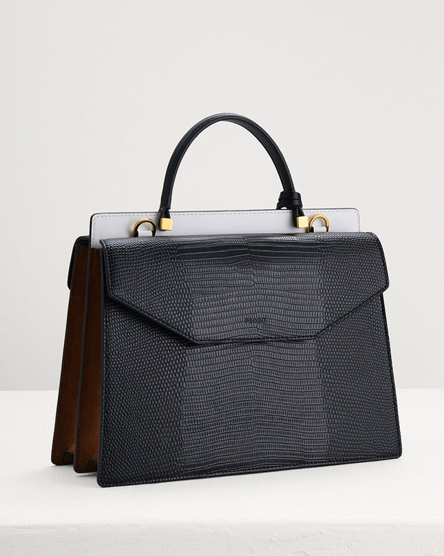 Lizard-Effect Structured Top Handle Bag