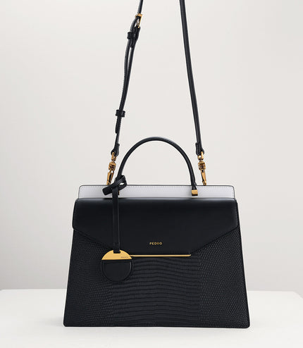 Lizard-Effect Structured Top Handle Bag