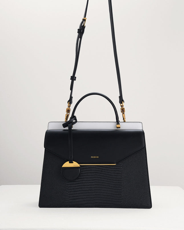 Lizard-Effect Structured Top Handle Bag