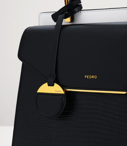 Lizard-Effect Structured Top Handle Bag