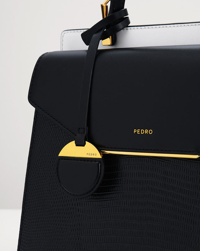 Lizard-Effect Structured Top Handle Bag