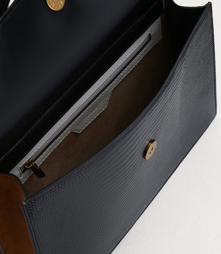 Lizard-Effect Structured Top Handle Bag