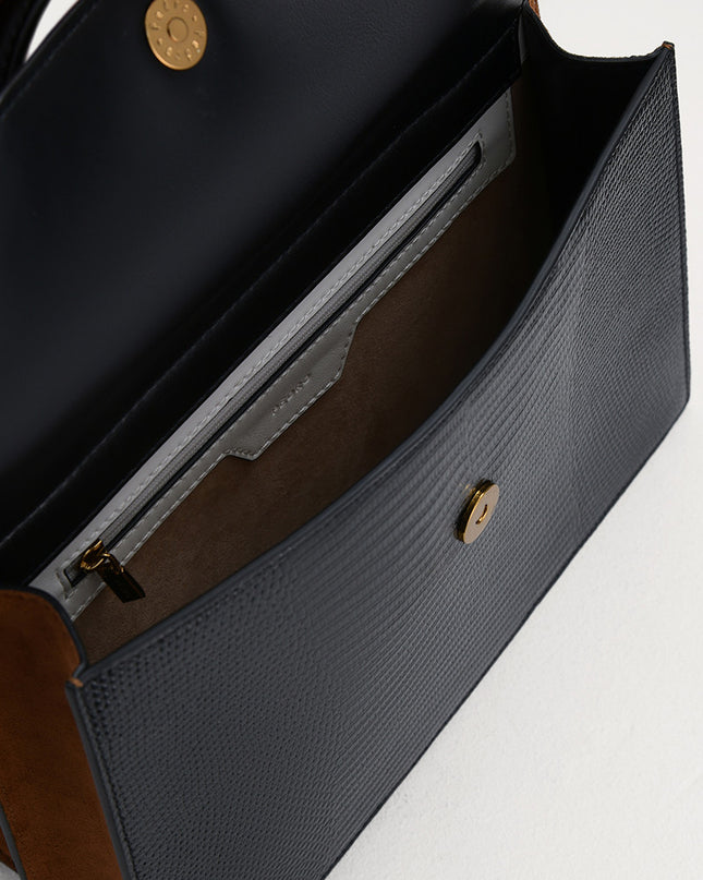 Lizard-Effect Structured Top Handle Bag