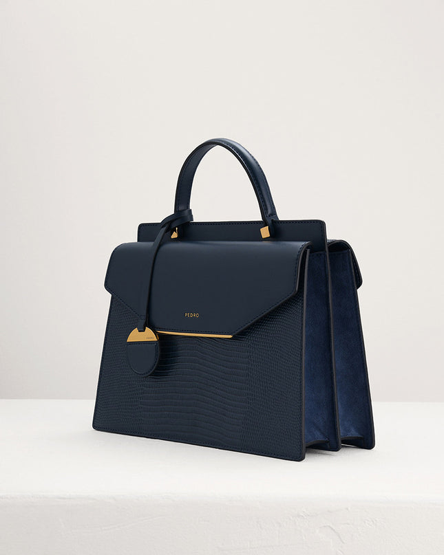 Lizard-Effect Structured Top Handle Bag