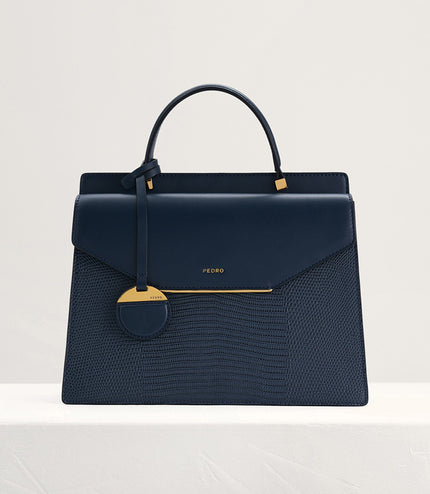 Lizard-Effect Structured Top Handle Bag